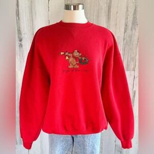 Vintage‎ Russell Athletic Red Christmas Sweatshirt XL Jingle Cross-Stitch bear